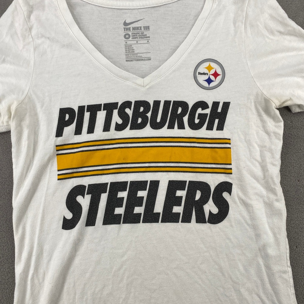 Nike Pittsburgh Steelers V-Neck T-Shirt Womens Medium White Tri-Blend Athletic - Picture 2 of 11